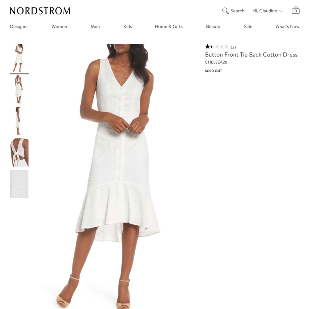 White Botton Front Tie Back Cotton Dress